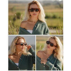 SOJOS Trendy Flat Top Polarized Sunglasses Frame Oval Retro Style Amber Tortoise